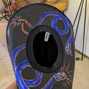 Cowboy Black Hat with Blue and Red Snake Design